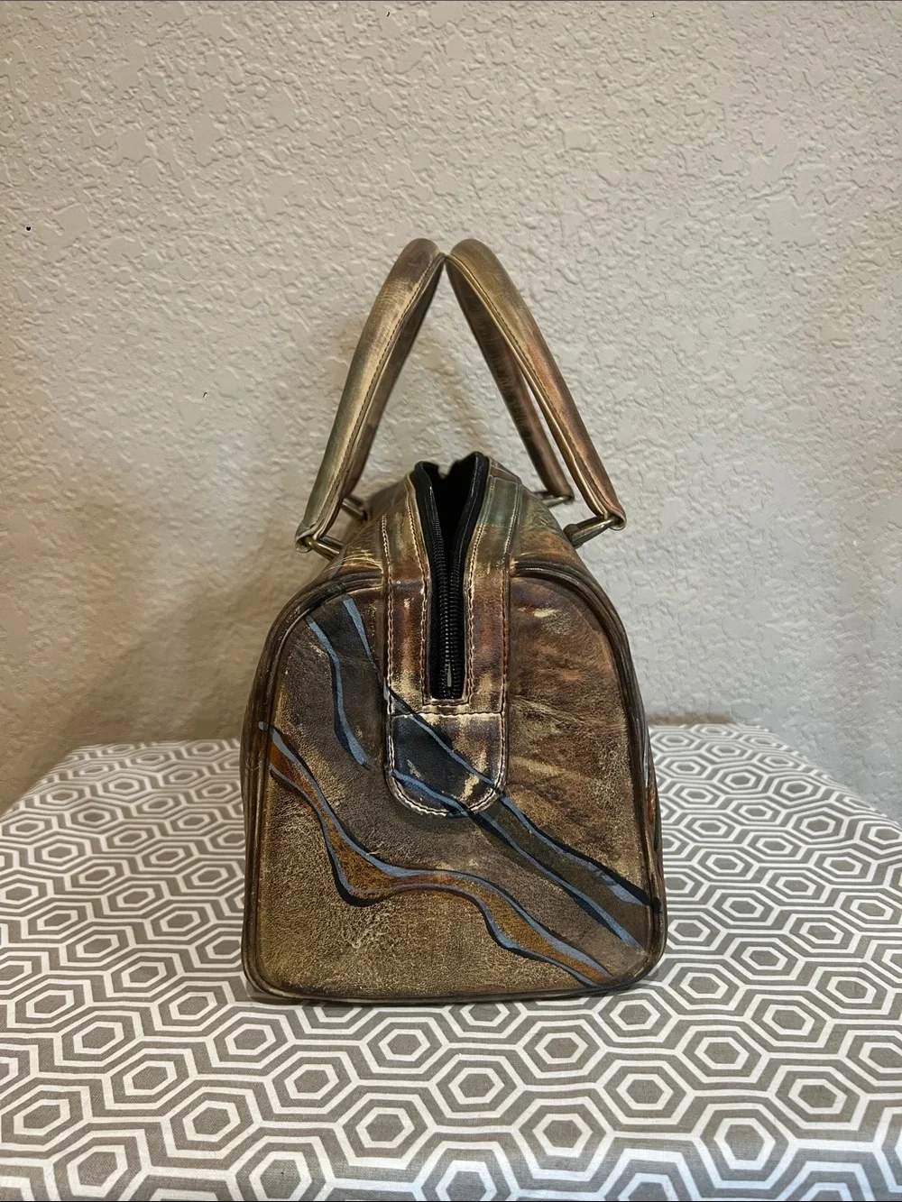 Hand-Trimmed Leather Dome Satchel - Multicolor Artistic Finish
